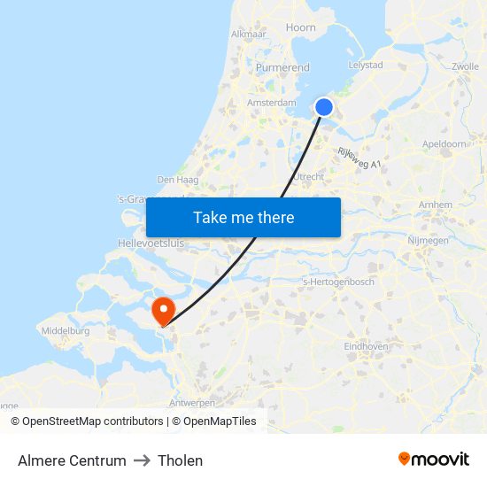 Almere Centrum to Tholen map