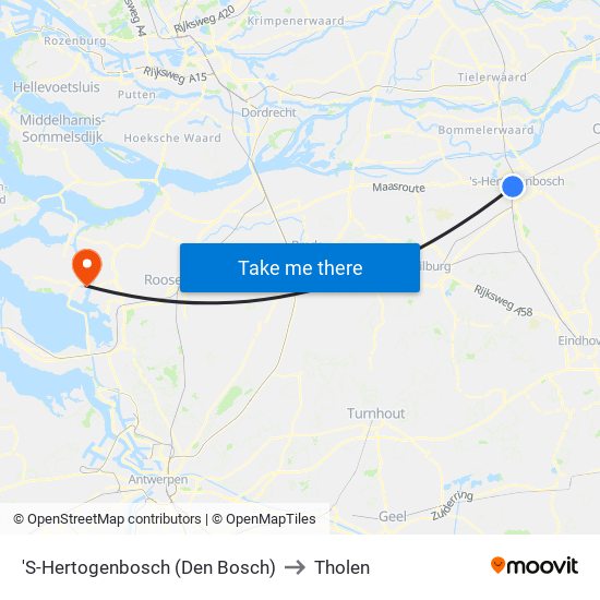 'S-Hertogenbosch (Den Bosch) to Tholen map