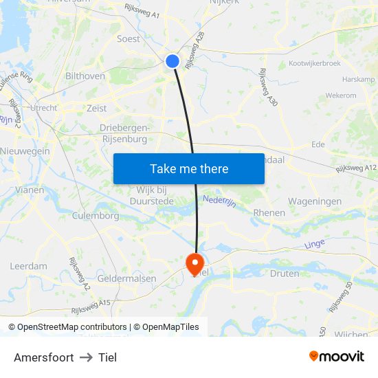 Amersfoort to Tiel map