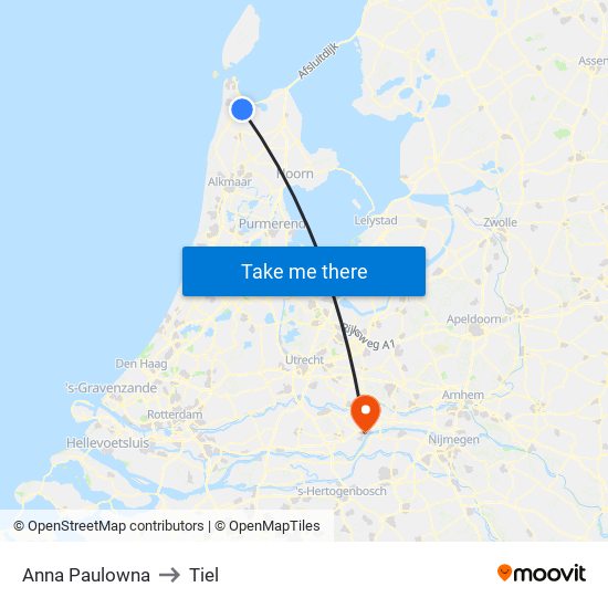 Anna Paulowna to Tiel map