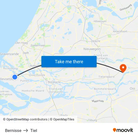 Bernisse to Tiel map