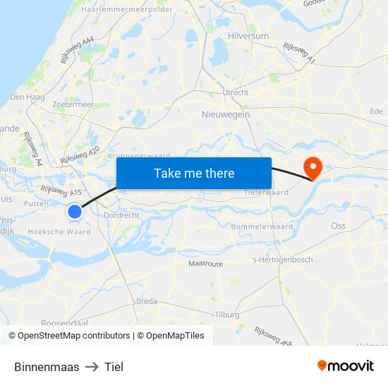 Binnenmaas to Tiel map