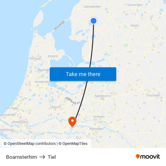 Boarnsterhim to Tiel map