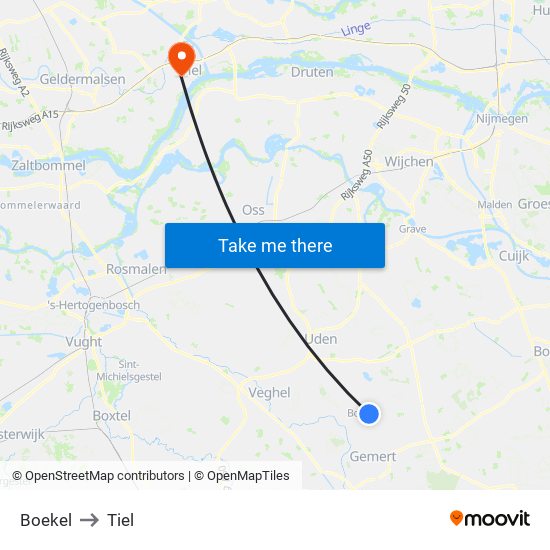 Boekel to Tiel map