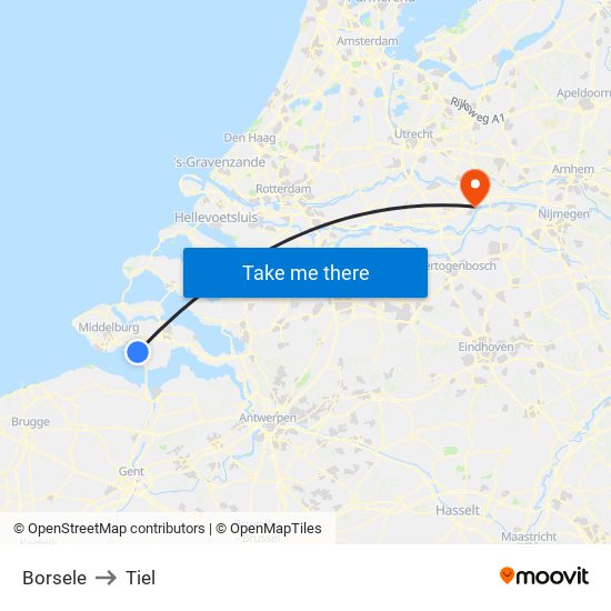 Borsele to Tiel map