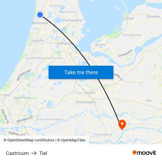 Castricum to Tiel map