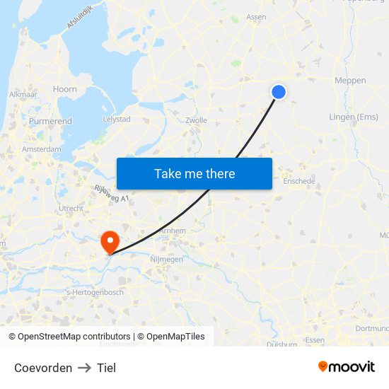 Coevorden to Tiel map