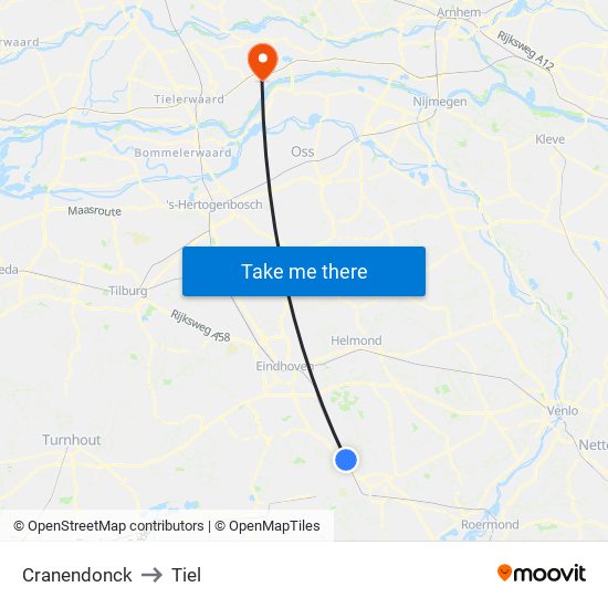 Cranendonck to Tiel map
