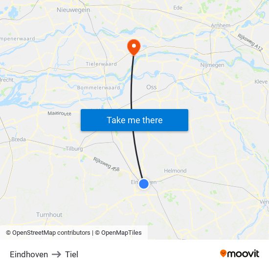 Eindhoven to Tiel map