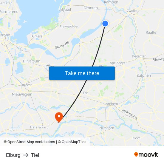 Elburg to Tiel map