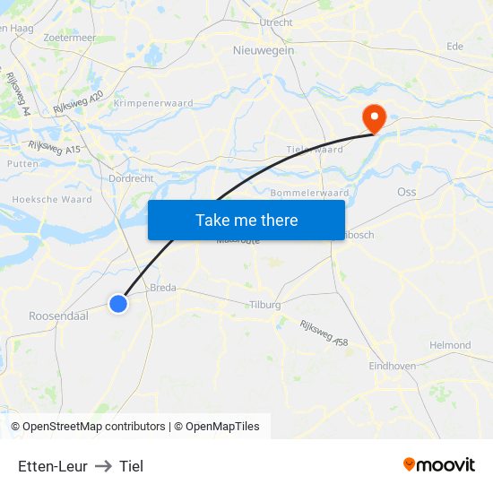 Etten-Leur to Tiel map