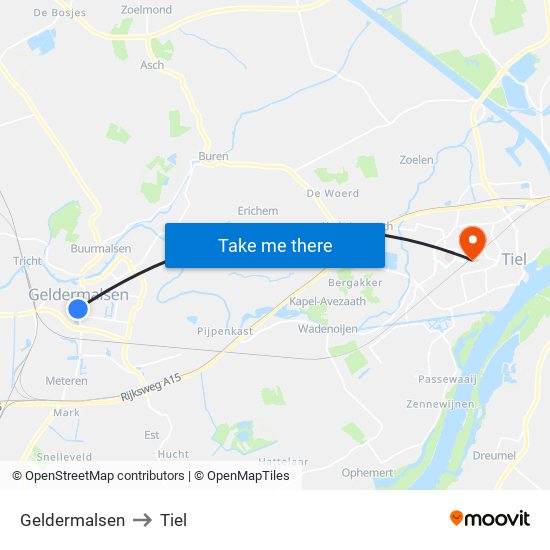 Geldermalsen to Tiel map