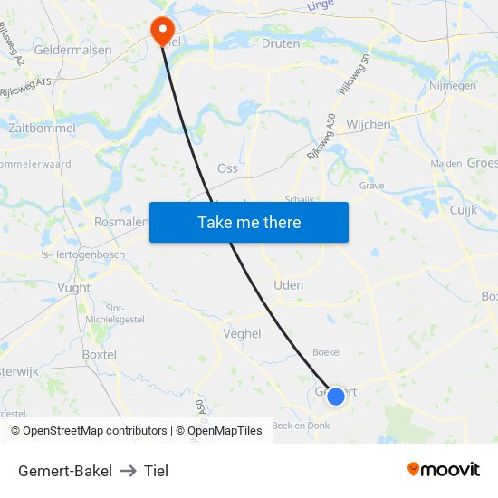 Gemert-Bakel to Tiel map