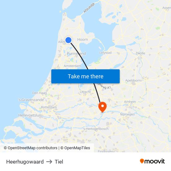 Heerhugowaard to Tiel map