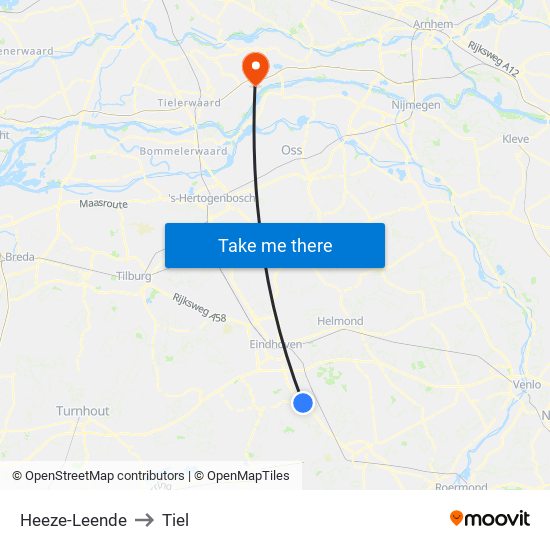 Heeze-Leende to Tiel map