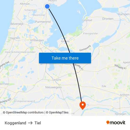 Koggenland to Tiel map