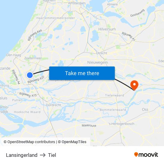 Lansingerland to Tiel map