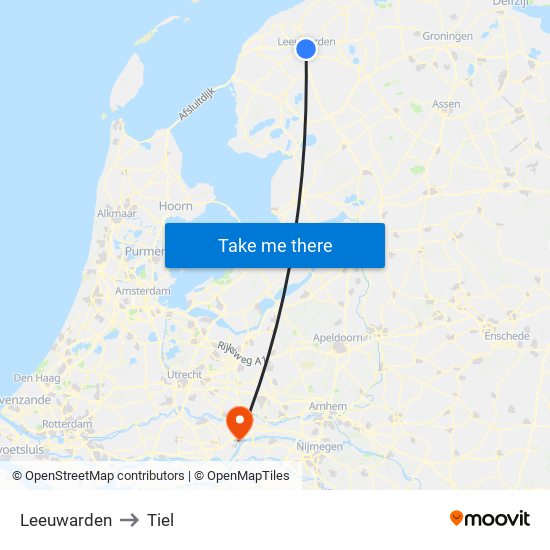 Leeuwarden to Tiel map