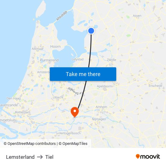 Lemsterland to Tiel map