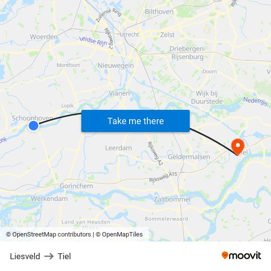 Liesveld to Tiel map