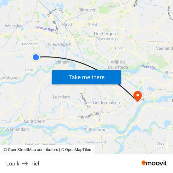 Lopik to Tiel map