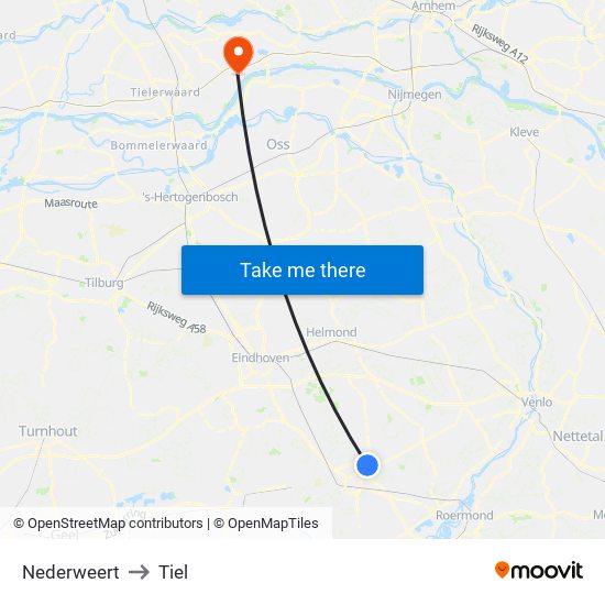 Nederweert to Tiel map