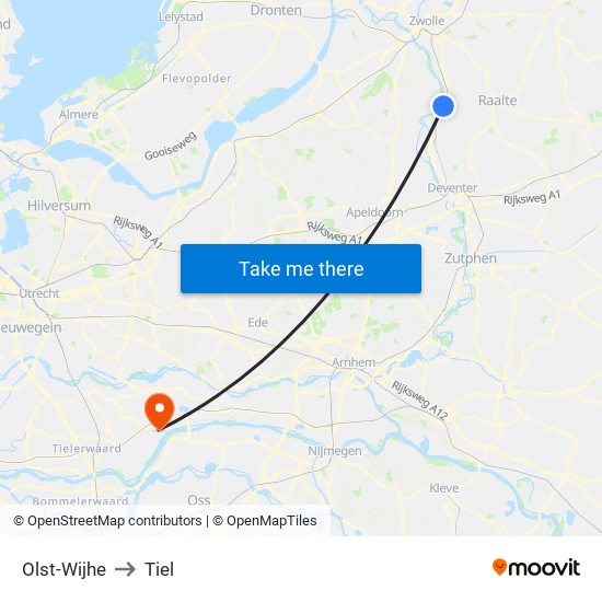 Olst-Wijhe to Tiel map