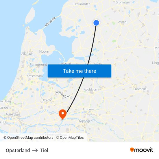 Opsterland to Tiel map