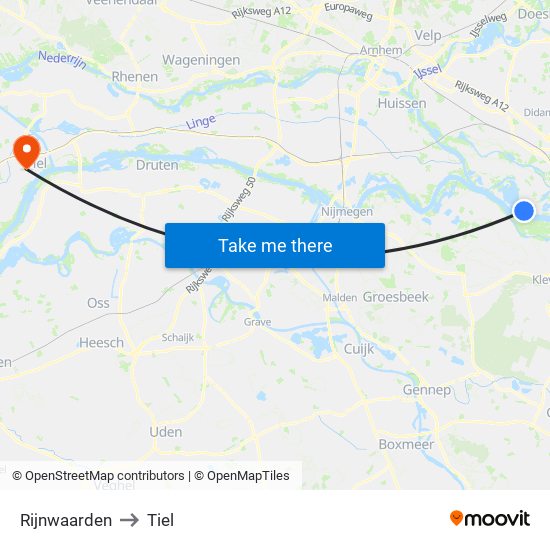 Rijnwaarden to Tiel map