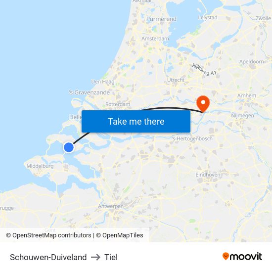 Schouwen-Duiveland to Tiel map