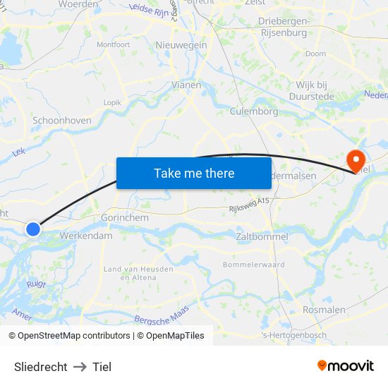 Sliedrecht to Tiel map