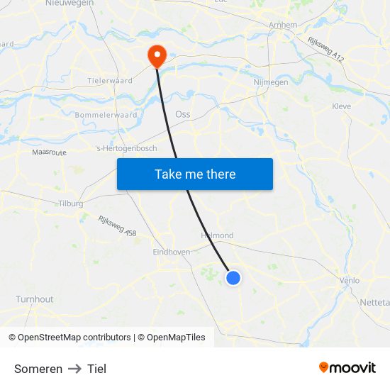 Someren to Tiel map