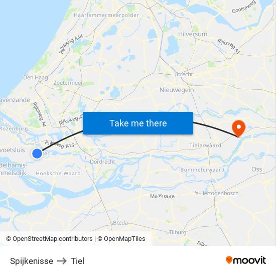 Spijkenisse to Tiel map