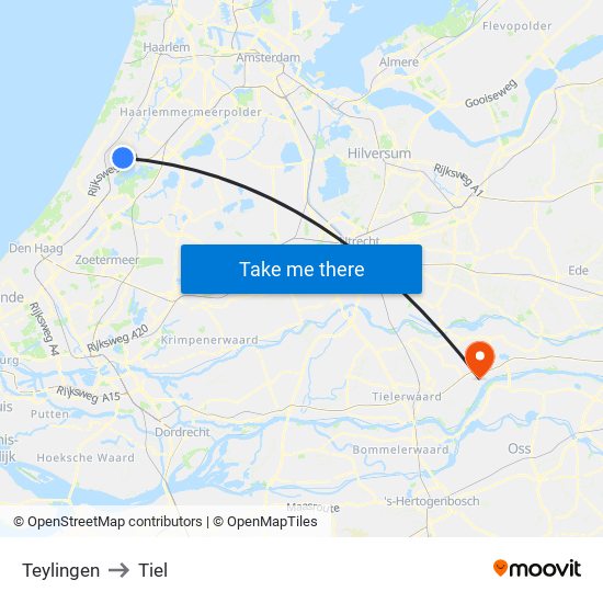 Teylingen to Tiel map