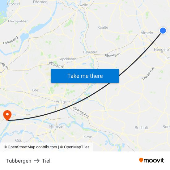 Tubbergen to Tiel map