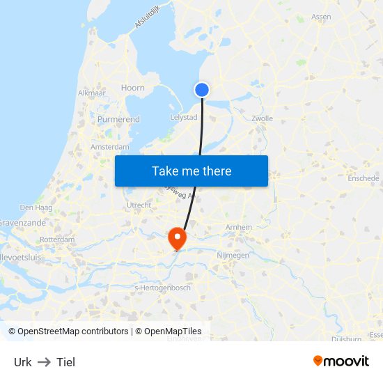 Urk to Tiel map