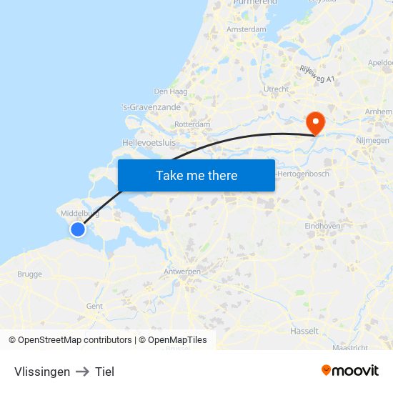 Vlissingen to Tiel map