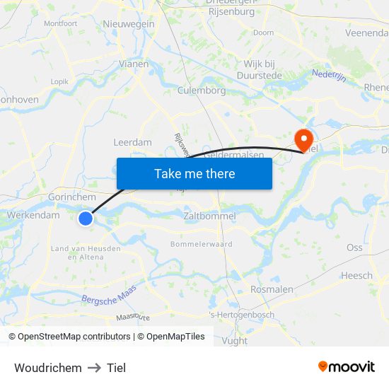 Woudrichem to Tiel map