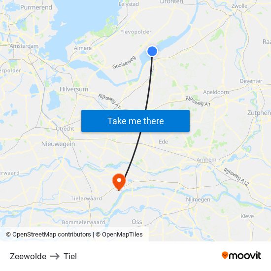 Zeewolde to Tiel map