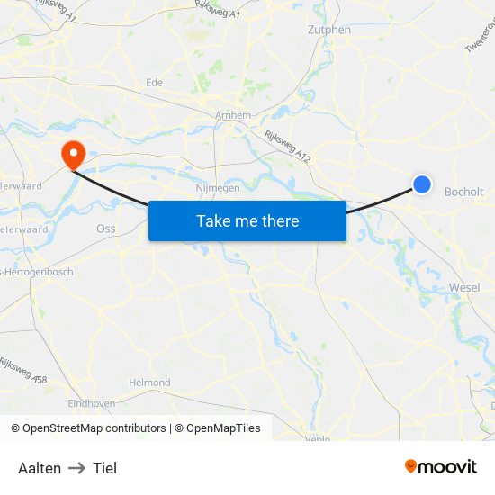 Aalten to Tiel map