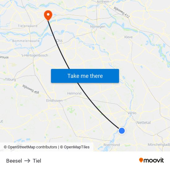 Beesel to Tiel map