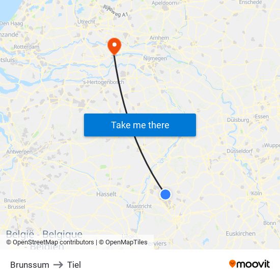 Brunssum to Tiel map