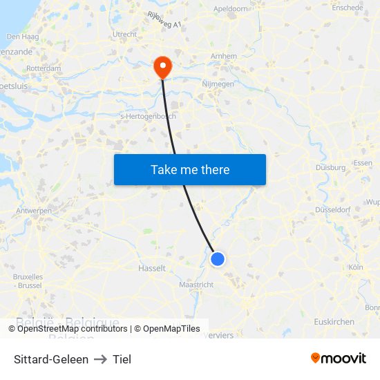 Sittard-Geleen to Tiel map