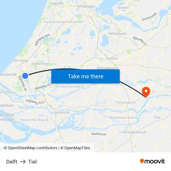 Delft to Tiel map