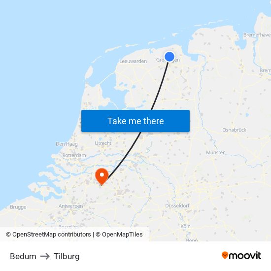 Bedum to Tilburg map