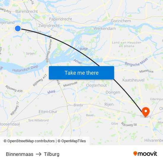Binnenmaas to Tilburg map