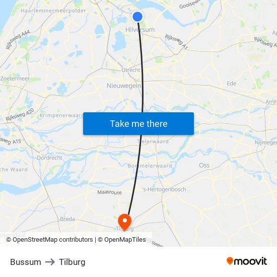 Bussum to Tilburg map