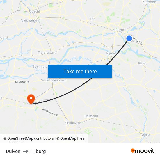 Duiven to Tilburg map