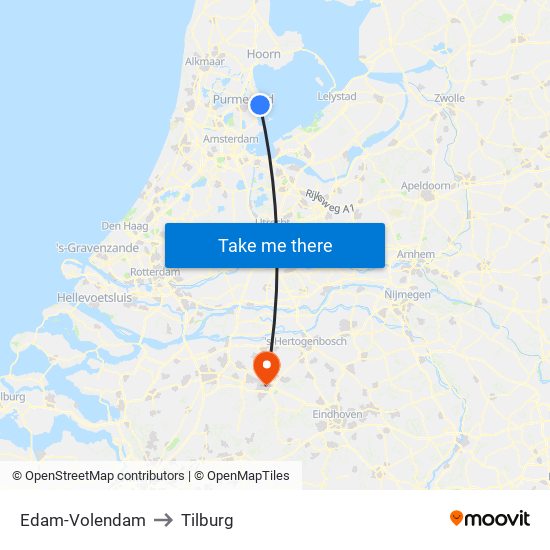 Edam-Volendam to Tilburg map