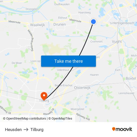 Heusden to Tilburg map